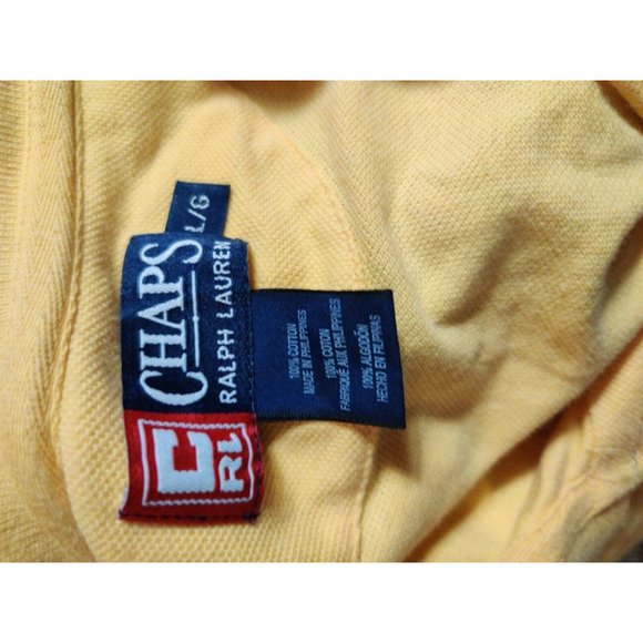Chaps Ralph Lauren Polo Shirt Mens  Yellowy Gold w Blue Floral Chest Band Size L - Picture 6 of 6